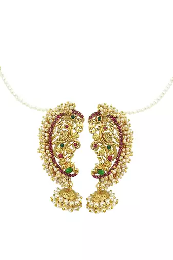 9blings gold plated peacock design maharashtrian style ear cuff earrings