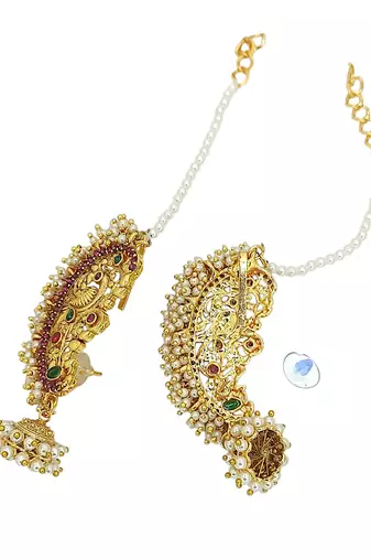 9blings gold plated peacock design maharashtrian style ear cuff earrings