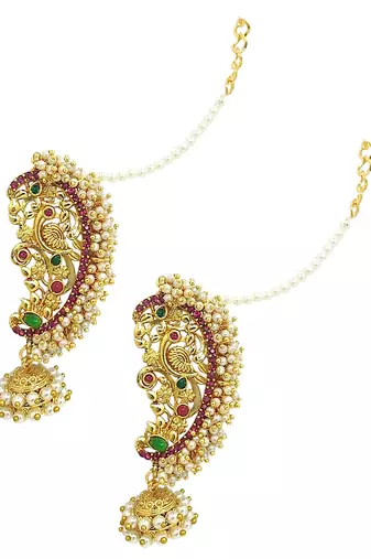 9blings gold plated peacock design maharashtrian style ear cuff earrings