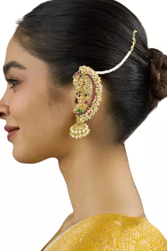 9blings gold plated peacock design maharashtrian style ear cuff earrings