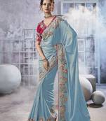 Sky crush georgette party wear embroidered saree with blouse fabric 