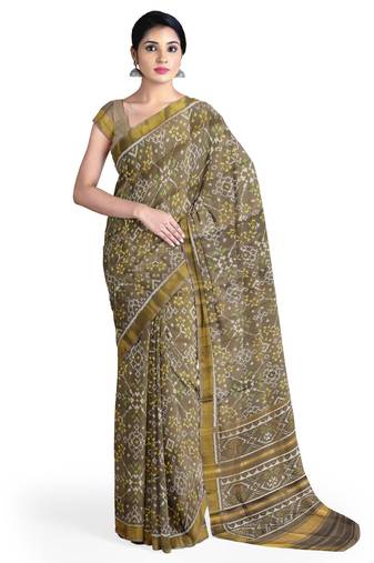 Khakhi mulberry pure silk single ikkat  saree