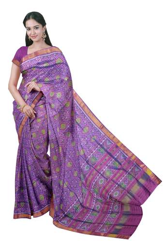 Magenta mulberry pure silk single ikkat  saree