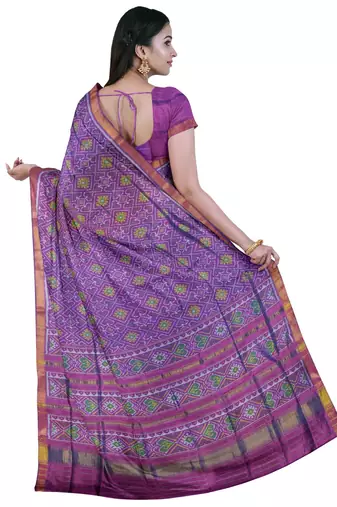 Magenta mulberry pure silk single ikkat  saree