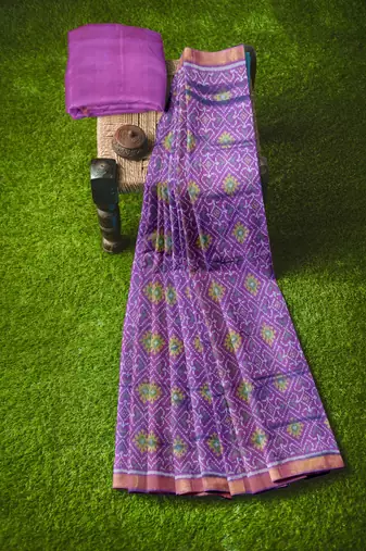 Magenta mulberry pure silk single ikkat  saree
