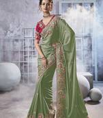 Mehendi crush georgette party wear embroidered saree with blouse fabric 