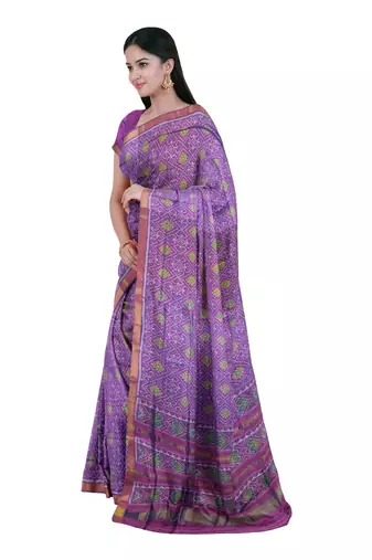 Magenta mulberry pure silk single ikkat  saree