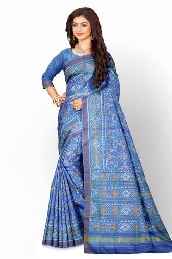 Turquoise blue mulberry pure silk single ikkat  saree