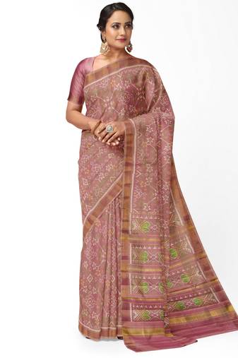 Baby pink mulberry pure silk single ikkat  saree