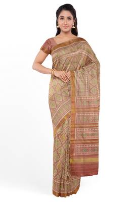 Gajari pink mulberry pure silk single ikkat  saree 1