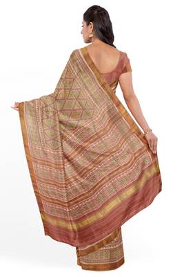Gajari pink mulberry pure silk single ikkat  saree 2