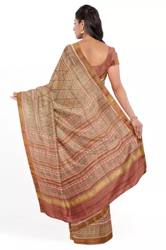 Gajari pink mulberry pure silk single ikkat  saree