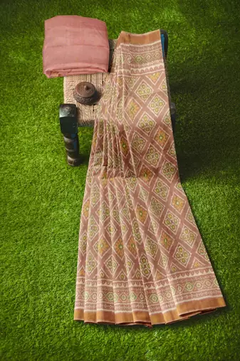 Gajari pink mulberry pure silk single ikkat  saree