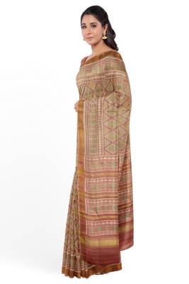Gajari pink mulberry pure silk single ikkat  saree 4