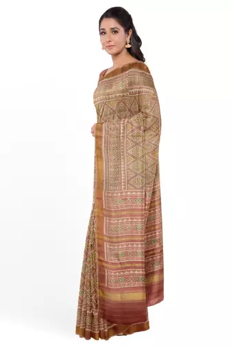 Gajari pink mulberry pure silk single ikkat  saree