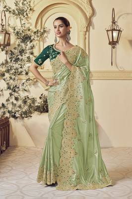 Pista georgette party wear embroidered saree with blouse fabric  1