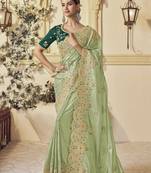 Pista georgette party wear embroidered saree with blouse fabric 