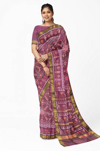 Purple mulberry pure silk single ikkat  saree