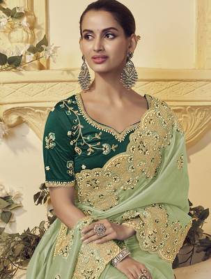 Pista georgette party wear embroidered saree with blouse fabric  2