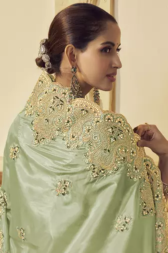 Pista georgette party wear embroidered saree with blouse fabric 