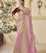 Pink georgette party wear embroidered saree with blouse fabric 