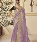 Lavender georgette party wear embroidered saree with blouse fabric 