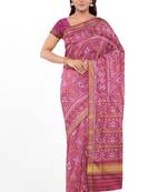 Pink mulberry pure silk single ikkat  saree