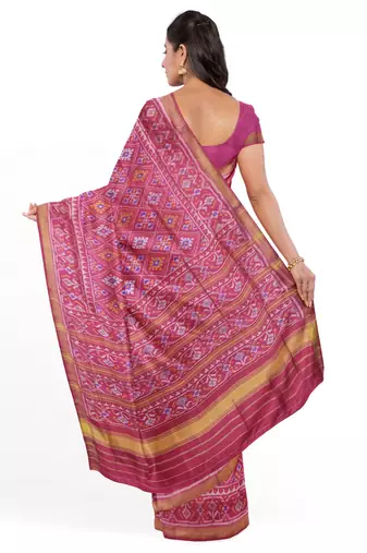 Pink mulberry pure silk single ikkat  saree