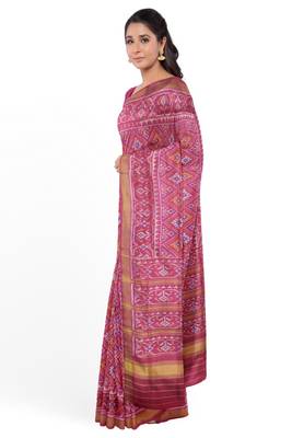 Pink mulberry pure silk single ikkat  saree 4