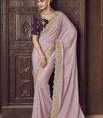 Lavender crepe party wear embroidered saree with blouse fabric 