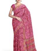 Pink mulberry pure silk single ikkat  saree