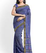 Blue mulberry pure silk single ikkat  saree