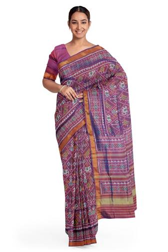 Magenta mulberry pure silk single ikkat  saree