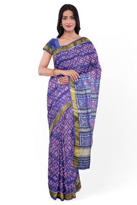 Blue mulberry pure silk single ikkat  saree 1
