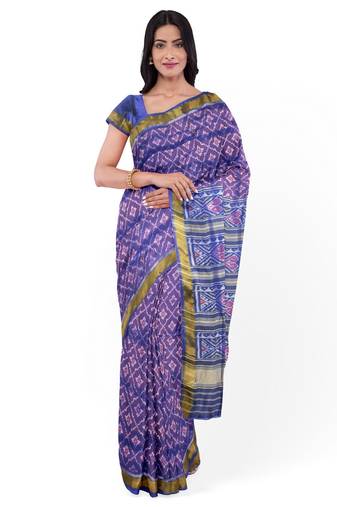 Blue mulberry pure silk single ikkat  saree