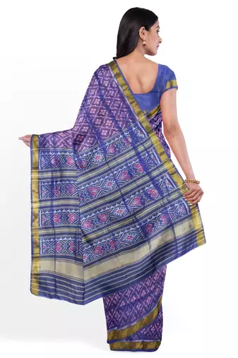 Blue mulberry pure silk single ikkat  saree