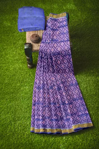Blue mulberry pure silk single ikkat  saree