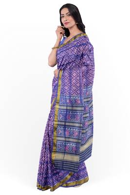 Blue mulberry pure silk single ikkat  saree 4