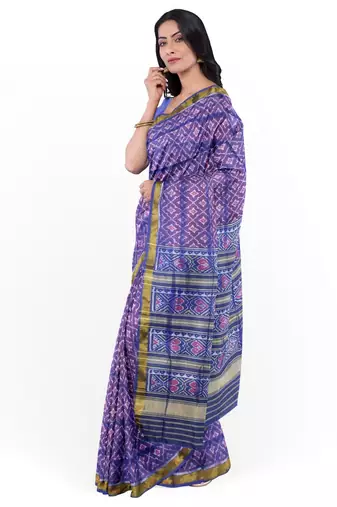Blue mulberry pure silk single ikkat  saree