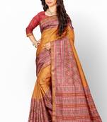 Red and yellow mulberry pure silk single ikkat  saree