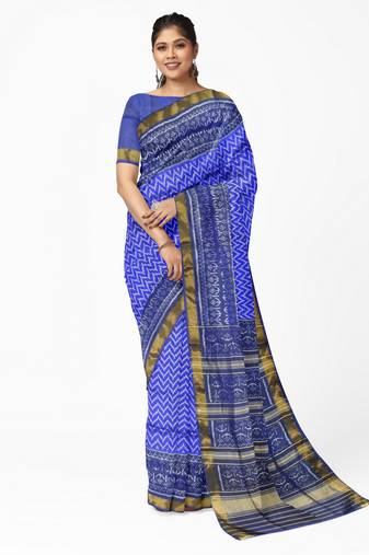 Blue mulberry pure silk single ikkat  saree