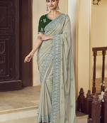 Dusty pista georgette party wear embroidered saree with blouse fabric 