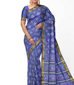 Blue mulberry pure silk single ikkat  saree
