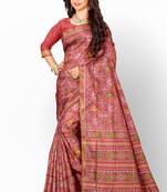Red mulberry pure silk single ikkat  saree