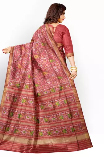 Red mulberry pure silk single ikkat  saree