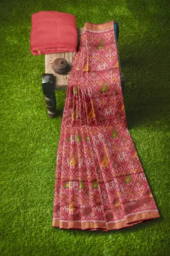 Red mulberry pure silk single ikkat  saree