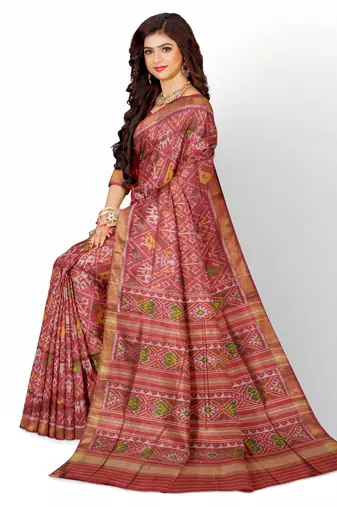 Red mulberry pure silk single ikkat  saree