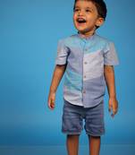 Blue hand woven casual and sporty half-sleeve shirt For Kids