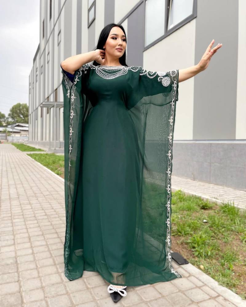 Green Moroccan Dubai Kaftans Farasha Abaya Dress Very Fancy Long Gown 