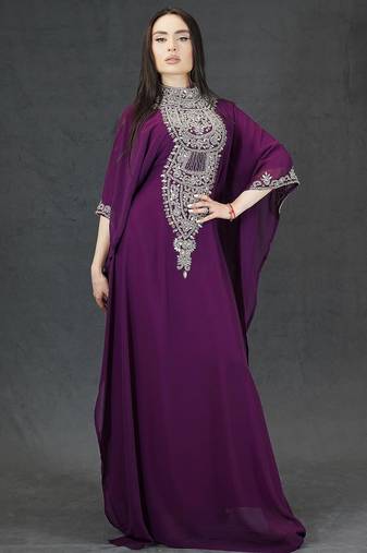 Purple Moroccan Dubai Kaftans Farasha Abaya Dress Very Fancy Long Gown 